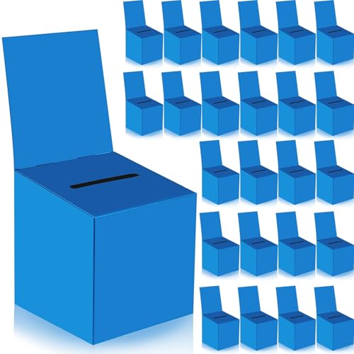 Blue 24 Pack Raffle Boxes with Slot - 6x6x6 Inch Cardboard Suggestion & Voting Box