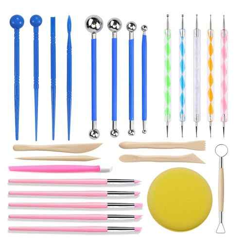 Polymer Clay Tools, Dotting Tools, Nail Art, Air Dry Clay, Sculpting Painting Embossing Scoring Modeling, Ball Stylus Pen, Rock, Silicone, Langqun