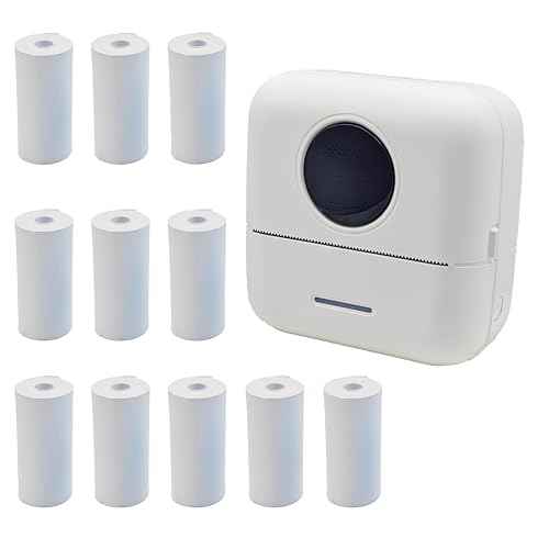 Mini Portable Printer Inkless Sticker with 11 Rolls Paper Bluetooth Mini Smart Pocket Portable Receipt Printer Inkless Thermal for iOS&Android White