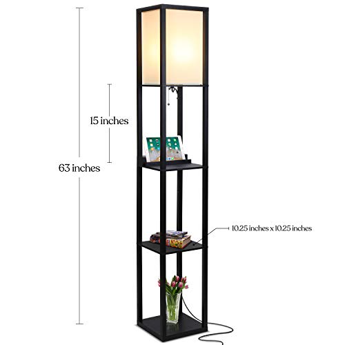 Brightech Maxwell ? Modern Shelf Floor Lamp with USB Ports, Wireless Charging & Outlet ? Versatile Corner Display and Lamp with Shelves, Storage Solution for Living Room, Office, Bedroom ? Black