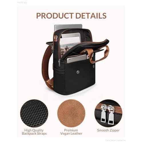 Leather Laptop Backpack 15.6 Inch Womens Laptop Bag, 3 IN 1 Computer Bag Handbag with Colorful Shoulder Bag Strap for Work Travel College Black Brown