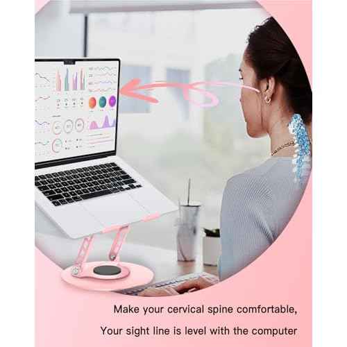 360¡Æ Rotating Adjustable Laptop Stand Perfect for Work, Painting,Office,Travel,Home,Fits MacBook & Laptops up to 13-15",Dual Rotary Shaft,Folding Design-Pink