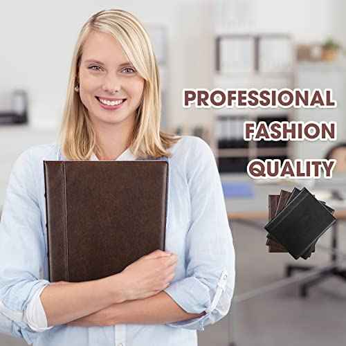 Yexiya 4 Pcs Vintage Hardback 3 Ring Binder Planner Portfolio Leather Round Ring Binder Organizer Holds 200 Sheets with 2 Inner Pockets, 13 x 10 Inch(1 Inch,Black, Brown)