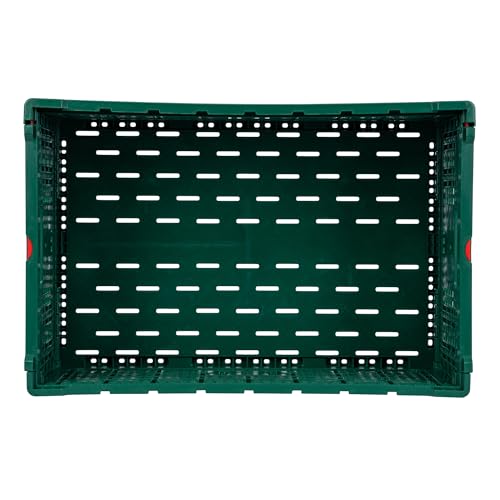 Restaurantware Cater Tek 43 Liter Collapsible Crate 1 Stackable Storage Crate - With Handles Mesh Design Green Plastic Folding Crate Heavy-Duty For Home Garage Or Commercial Use