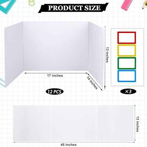 12 Pack Desk Divider for Students Classroom Privacy Boards with Name Labels Study Carrel Reduces Distractions Easy to Clean Plastic Guard Shields for School