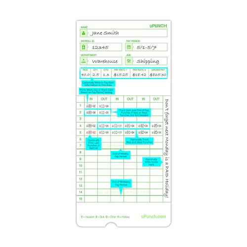 100 uPunch Time Cards for HN3000