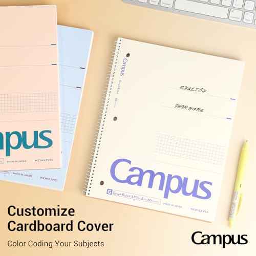 KOKUYO Spiral Notebook with 5x5 Graph Paper, 3 Pack Campus 10-1/2" x 8" Subject Notebooks, 80 Sheets, Light Pink Blue Off-White 3 Holes School Spiral Journal for Study Planner Drawing (WSG-SU-400G4¡¿3)