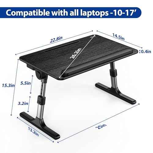 Besign LT07 Lap Desk [Extra Large], Adjustable Laptop Table, Portable Standing Bed Desk, Foldable Sofa Breakfast Tray, Notebook Computer Stand for Reading and Writing (Black)