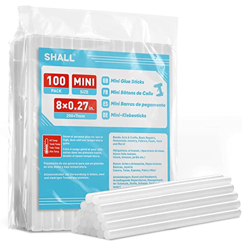 Mini 0.27 inch x 8 inch Clear Glue Sticks 100-pack for All-Temp Glue Guns - SHALL