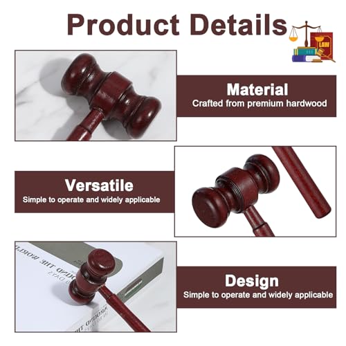 Judge Gavel and Sound Block Set - Wooden Courtroom Hammer for Legal & Auction Use