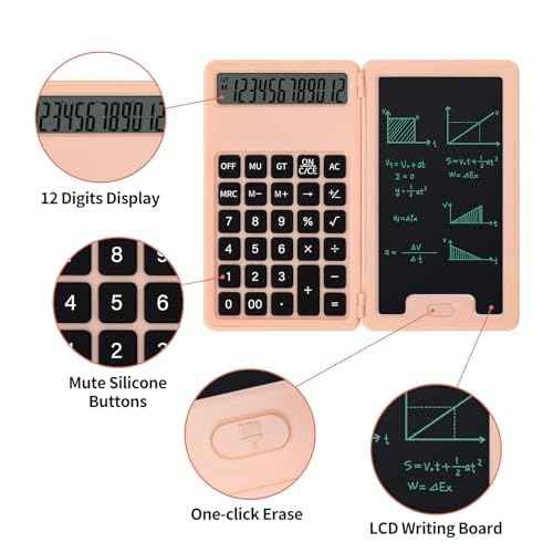 Desk Portable Basic Calculator with Notepad and Stylus, 12 Digit Large Display Multi-Function for Office, School, Home & Basic Financial (Pink)
