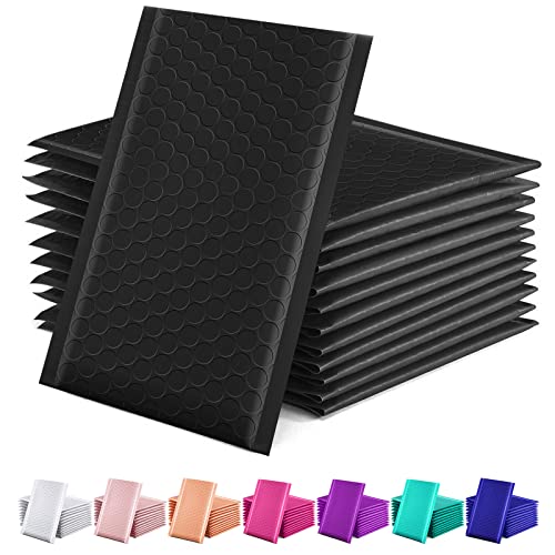 GSSUSA Black Bubble Mailers 4x8 Inches 50 Pack Self-Seal Shipping Envelopes
