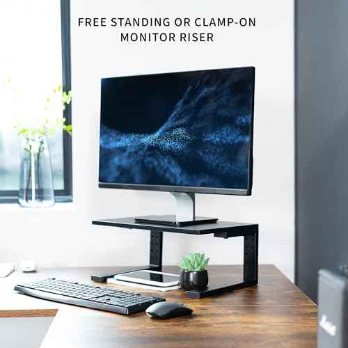 VIVO Clamp-on 15 inch Desk Extension Shelf for Gaming Devices, Ergonomic Computer Monitor and Laptop Riser, Printer Stand, Versatile with Freestanding Feet Included, Desktop Organizer, DESK-SHELF15B
