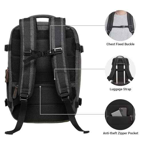 KAUKKO Canvas Travel Rucksack, Large Capacity Carry On Bag with Shoe Pouch and 15.6 inch Laptop Compartment, Flight Approved Outdoor 40L Luggage Weekender Bag, 12-BLACK