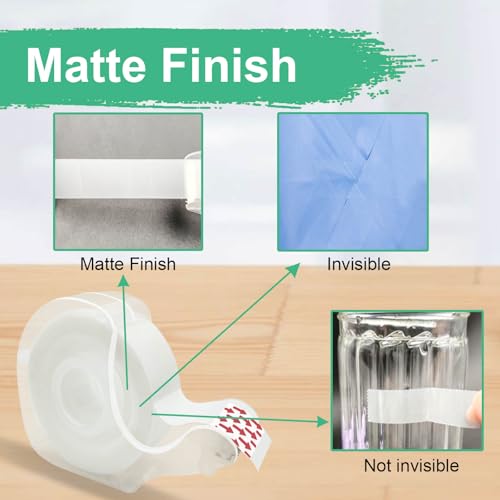 BeataTap 3/4 Inch Invisible Tape Dispenser Pack - 6 Rolls Matte Finish Writable Clear Gift Wrapping Tape