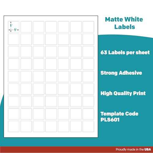 Premium Label Supply White Sticker Square Labels ? 1" x 1" ? Laser/Inkjet Compatible ? (63 per Sheet), 25 Sheets ? 1575 Total Adhesive Labels