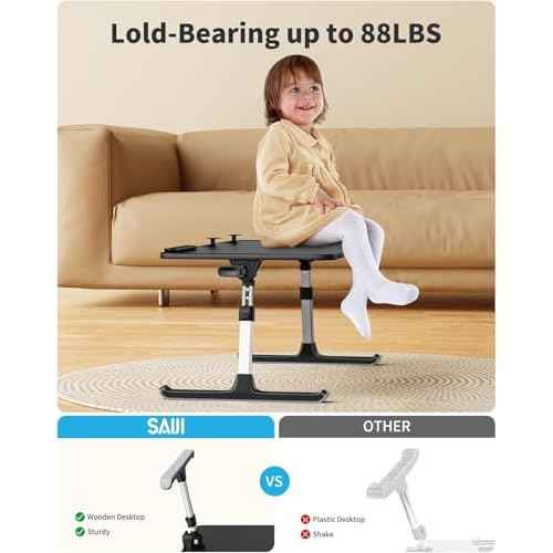SAIJI Height & Angle Adjustable Laptop Stand for Bed, Lap Desk Bed Tray Table, Light Weight Foldable Portable Laptop Table for Couch Sofa Chair Floor Desk for Adults, Kids (Black)
