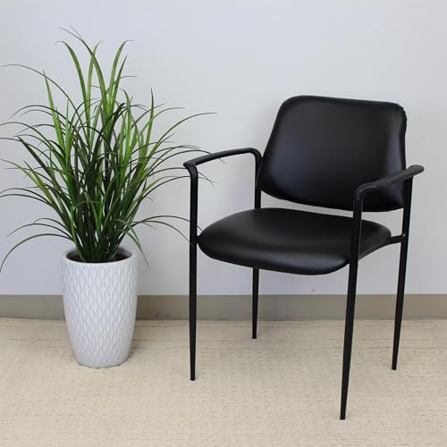BOSS Square Back Diamond Stacking Chair W/Arm in Black Caressoft