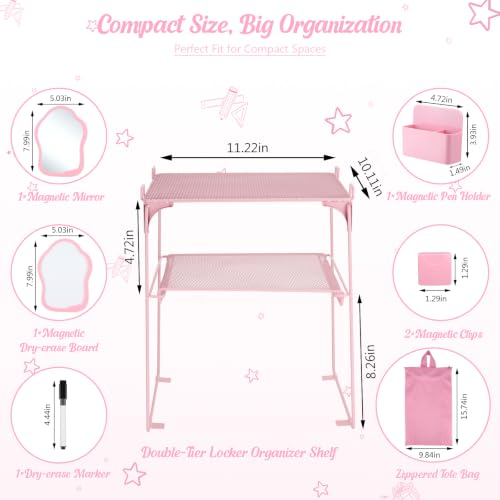 TsunNee Pink 2-Tier Locker Organizer Shelf for School & Office, 11.22 x 10.11 x 13.1 Inches