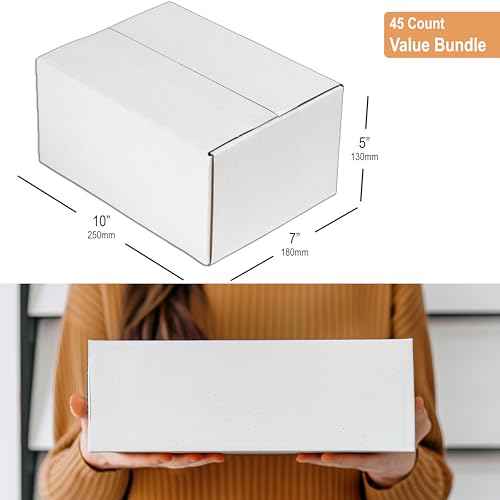 45 Pack 10x7x5" White Cardboard Shipping Boxes, Medium Mailing Boxes For Small Business for Packing, Moving and Storage