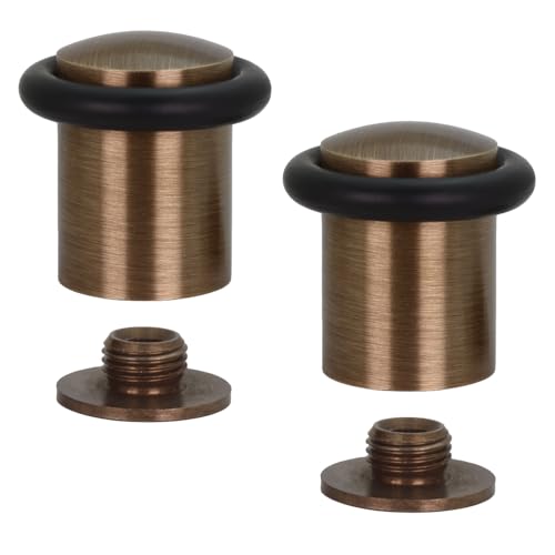 Pack of 2 EVI Door Stoppers | Leather Brass Floor Door Stop - Screw Fastening - Protector Rubber - 0.95 x 1.38 Inch Door Stop