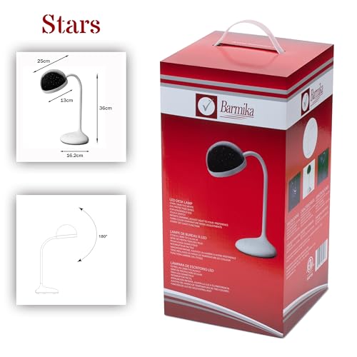 Cute Desk Lamp for Kids, Dimmable, Bright LED Study Light for Desk, Bedside Lamp with Star Projector Night Light for Kids Room Decor, Back to School Supplies, Funny Gift for Boys, Girls, White