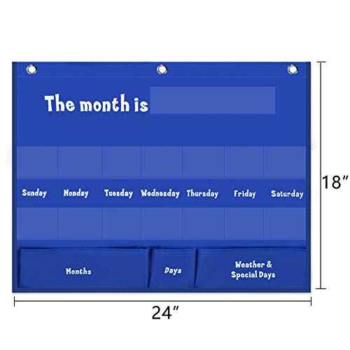 Weekly Calendar with Weather Pocket Chart Elementary for Classroom Home,98 Bright Cards Included,Learning Pocket Chart Calendar for Kids Toddlers