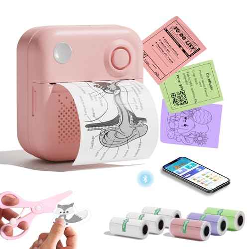 Sticker Printer Print Pods, Little Printer with 7 Rolls Thermal Printing Paper, Inkless Sticker Maker Bluetooth for DIY,Crafts,Journal,Study,Work,Compatible Phone&Tablet (Pink)