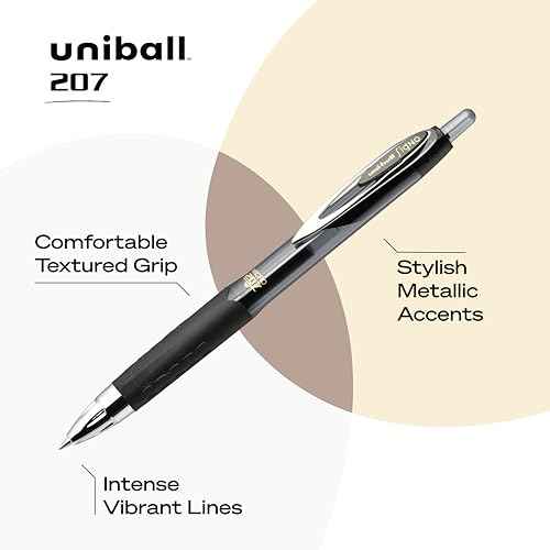Uni-Ball Black Retractable Gel Pens 5 Pack, 207 Signo Click With Fine Points 0.5mm - Fraud Proof for Office, Nursing, Business, School, and Bible Use