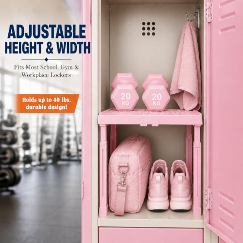 Svartur Pink Adjustable Locker Shelf - Stackable & Space-Saving Organizer for School, Gym & Office Lockers
