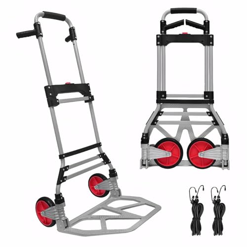 360 LBS Folding Hand Truck Dolly Cart, Upgraded Aluminum Hub Frame, Portable Aluminum Dolly Cart with Swivel Handle and Elastic Cord for Moving, Warehousing, Shopping,Travel, Office Use (Sliver)