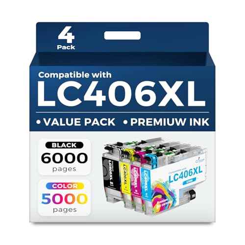 Q-image LC406XL LC406 Ink Cartridges Replacement for LC406 XL LC 406XL High Yield Work for MFC-J4535DW MFC-J4335DW MFC-J5855DW MFC-J6555DW MFC-J6955DW (Bk C M Y, 4 Pack)