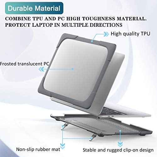 Batianda for MacBook Air 13 inch Case 2020 2019 2018 Release Model A2337 M1 A2179 A1932, Heavy Duty Shockproof Durable Protective Hard Shell Soft Bumper with Fold Kickstand & Keyboard Cover, Grey