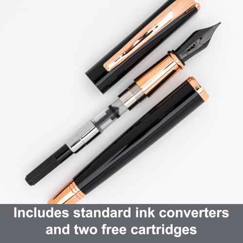 Monteverde USA Impressa Fountain Pen Black with 18 Karat Rose Gold Trim - Stub Point - JoWo German Nib