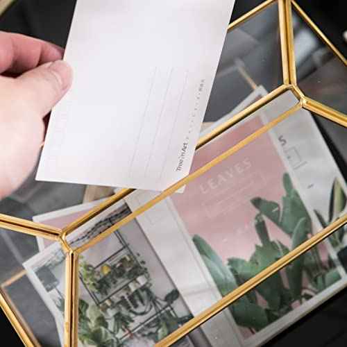 Vellon Clear Wedding Gift Card Box with Lock, Upgraded Security Gold Glass Box for Ballot/Donation/Raffle/Reception, Golden Glass Box