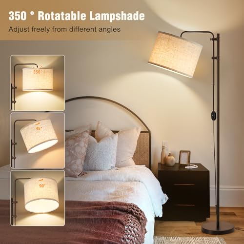 Floor Lamp for Living Room, Adjustable Height Standing Lamps with 350¡Æ Rotate Linen Lampshade, 67.5-Inch Brown Modern Tall Lamp Dimmable Floor Lamps for Corner Bedroom Home Office (Bulb Included)