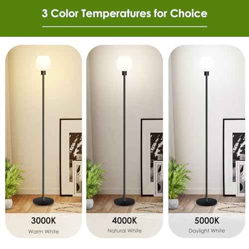 Floor Lamp for Living Room with 3 Color Temperatures, Standing Lamp with White Opal Glass Lampshade, Modern Tall Lamp with Foot Switch, Pole Lamp for Office Bedroom Dining Room, 9W LED Bulb Included