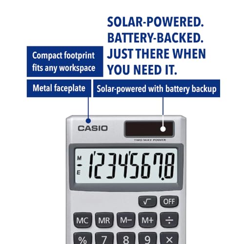 Casio SL-300SV Standard Function Desktop Calculator - 1 Pack, 8-Digit Display, Solar & Battery Powered