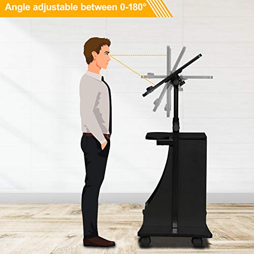 VINGLI Mobile Podium Stand with Adjustable Height - Portable Lectern