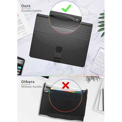 Expanding File Folders,Accordion File Organizer with Handle,13 Pockets Expandable Filing Folders,Tabs Included in Filing Box,Adjustable Strap,Bill Documents Organizer,A4/Letter Size