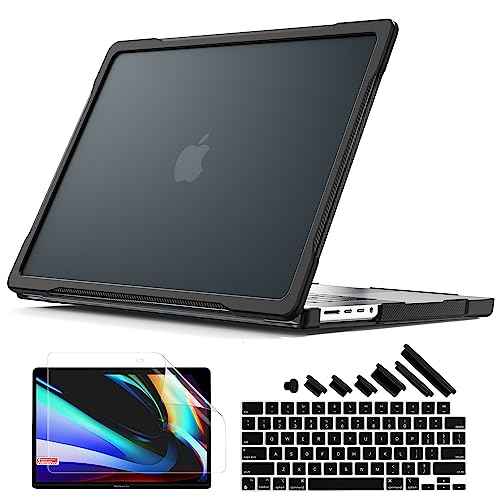 Batianda Ultimate Protection Case for New MacBook Pro 16 inch 2024 M4 2023 2021 Release M3 M2 M1 Pro/Max Chip Model A2991/A3403 Matte Carbon Fiber Edges Shockproof with Keyboard Cover Protector,Black