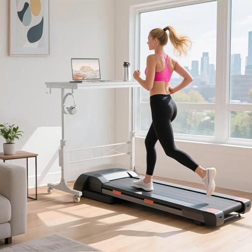 Small White Rolling Standing Desk with Wheels, 32 Inch Small Portable Adjustable Height Mobile Stand Up Desks for Treadmill Walking Pad & Teachers, Couch Sofa Side Laptop Table for Bedroom