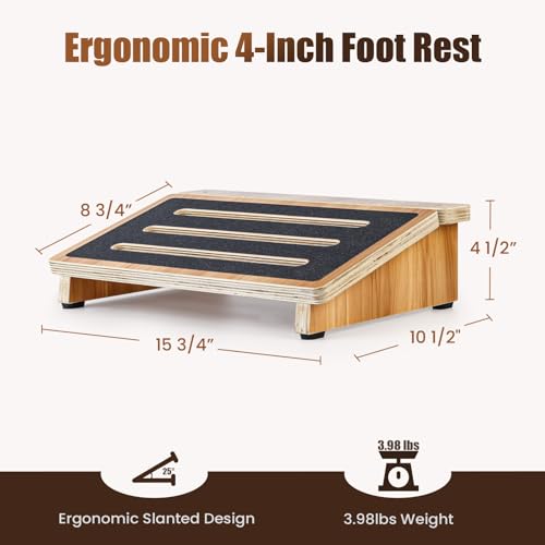 StrongTek Under-Desk Footrest, 4.5 in High, Non-Slip, 300 lb Capacity