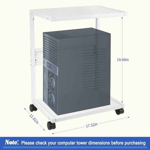 Liitrton PC Tower Stand 2-Tier CPU Stand with Locking Caster Wheels for Office & Home - Iron-White
