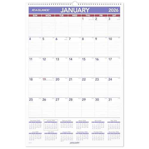 AT-A-GLANCE 2026 Erasable Calendar, Dry Erase Wall Planner, 15-1/2" x 22-3/4", Medium (PMLM032826)