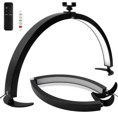 BQAN Half Moon Light for Nail Desk, 29'' 40W Nail Tech Desk Lamp with Phone Holder & Wire Controller & Remote, Stepless Adjustment Desk Lamp for Nails, Tattoo, Eyelash Extensions (Black)