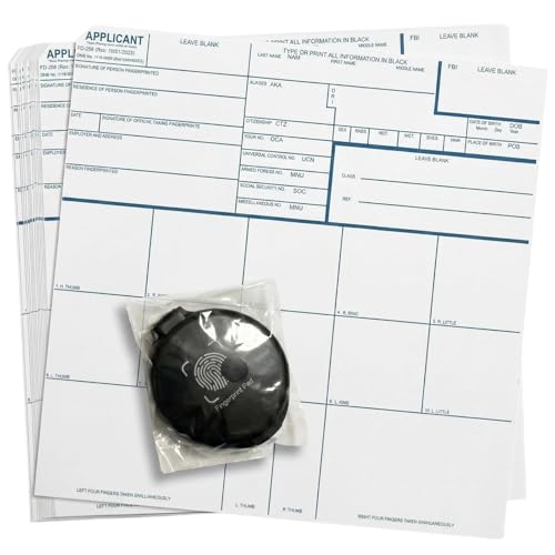 30-Pack FD-258 Fingerprint Cards with Reusable Ink Pad – Clear, Professional at-home Kit