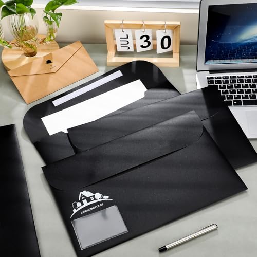 Kisston 20 Pack Legal Size Black Real Estate Folders Vinyl Document Real Estate Agent Supplies with Clear Business Card Pocket House Closing Paperwork Envelopes for Documents Organizing