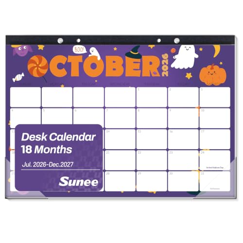 SUNEE Cute Desk Calendar 2026-2027, 17x12 Inches, Jul. 2026 - Dec. 2027, 18-Month Planner with Notes