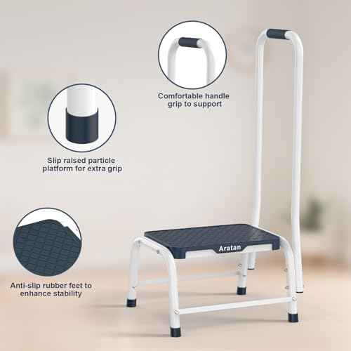 Step Stools with Handle, Stepping Stool for Adults Ederly Seniors Metal Stools with Handrail with Non-Slip Step Platform Metal Stepping Stool in Kitchen, Bathroom, Bedroom, 330 Lbs Capacity